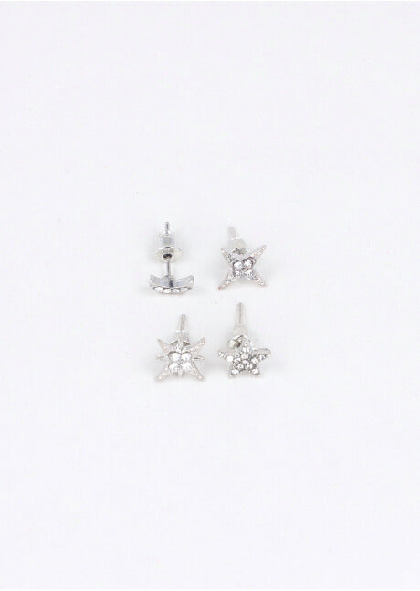 Set 2 Pares Studs Star earrings SILVER