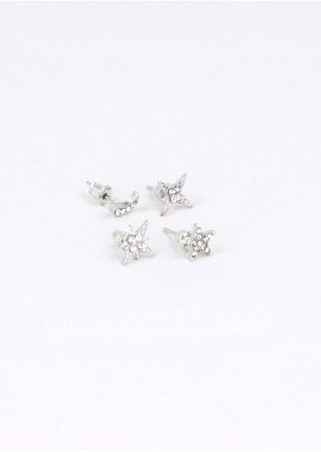 Set 2 Pares Studs Star earrings SILVER