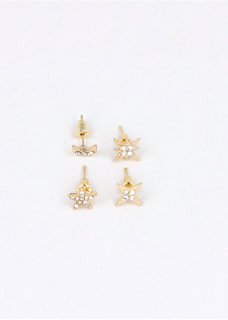 Set 2 Pares Studs Star earrings GOLD