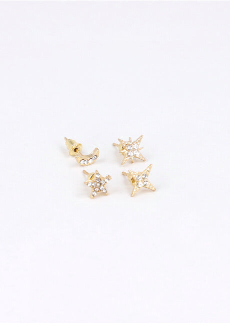 Set 2 Pares Studs Star earrings GOLD