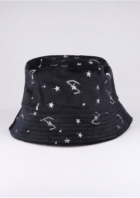 Bucket hat luna estrellas bordadas NEGRO