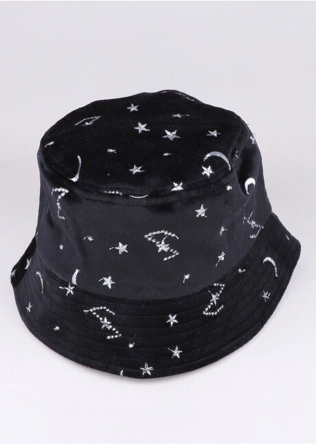 Bucket hat luna estrellas bordadas NEGRO