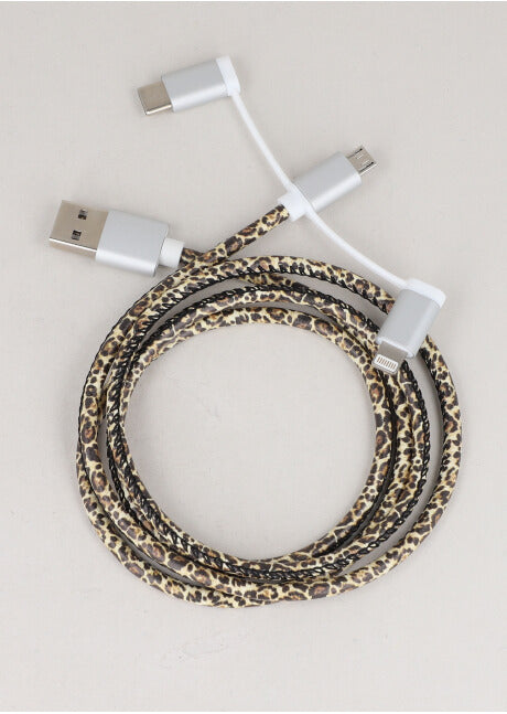 Cable cargador multi entradas animal print ORO