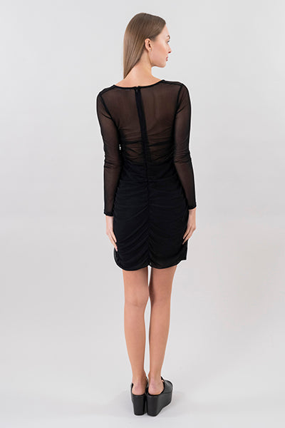 Vestido fruncido mesh NEGRO