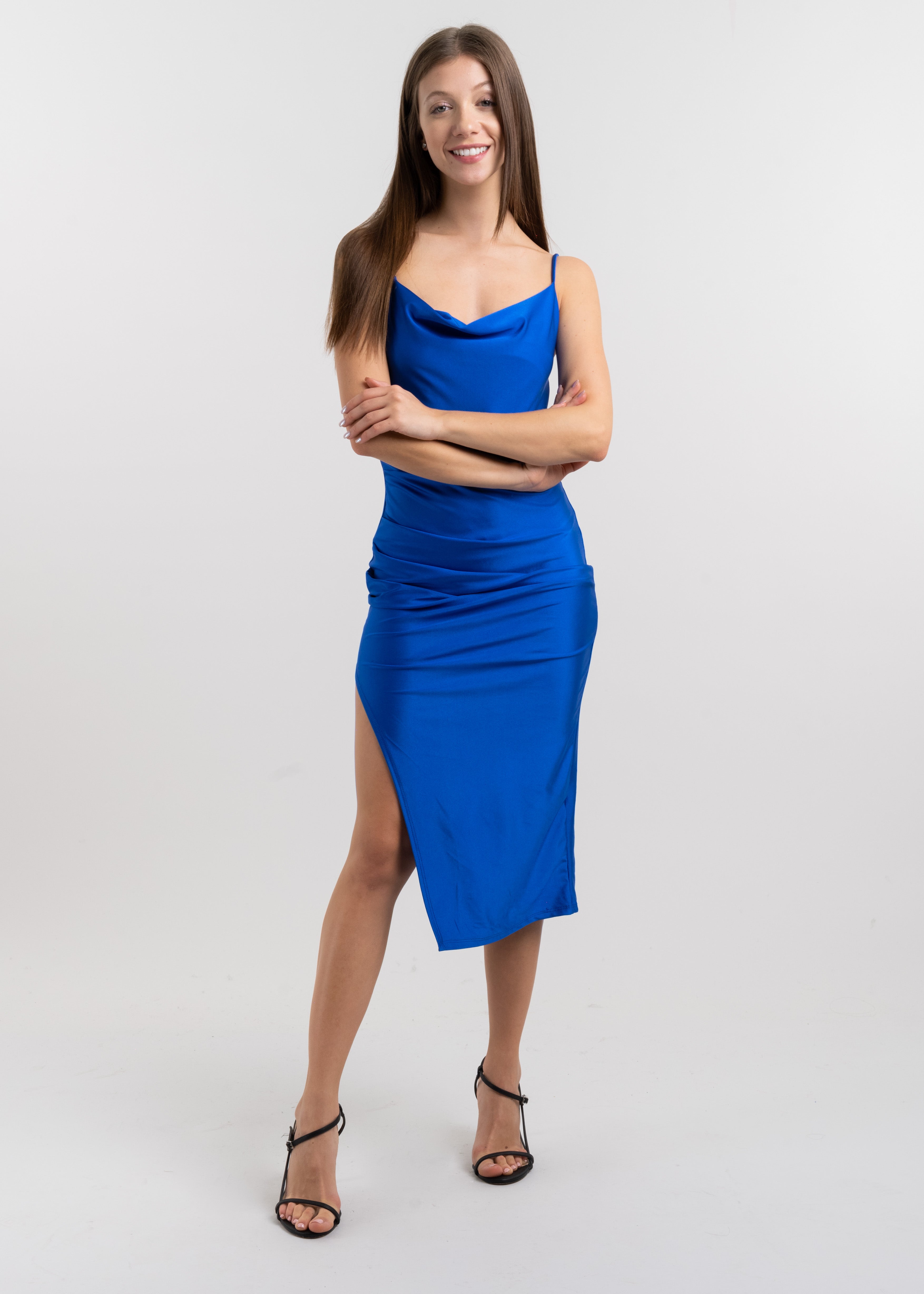 Vestido midi escote drapeado AZUL REY