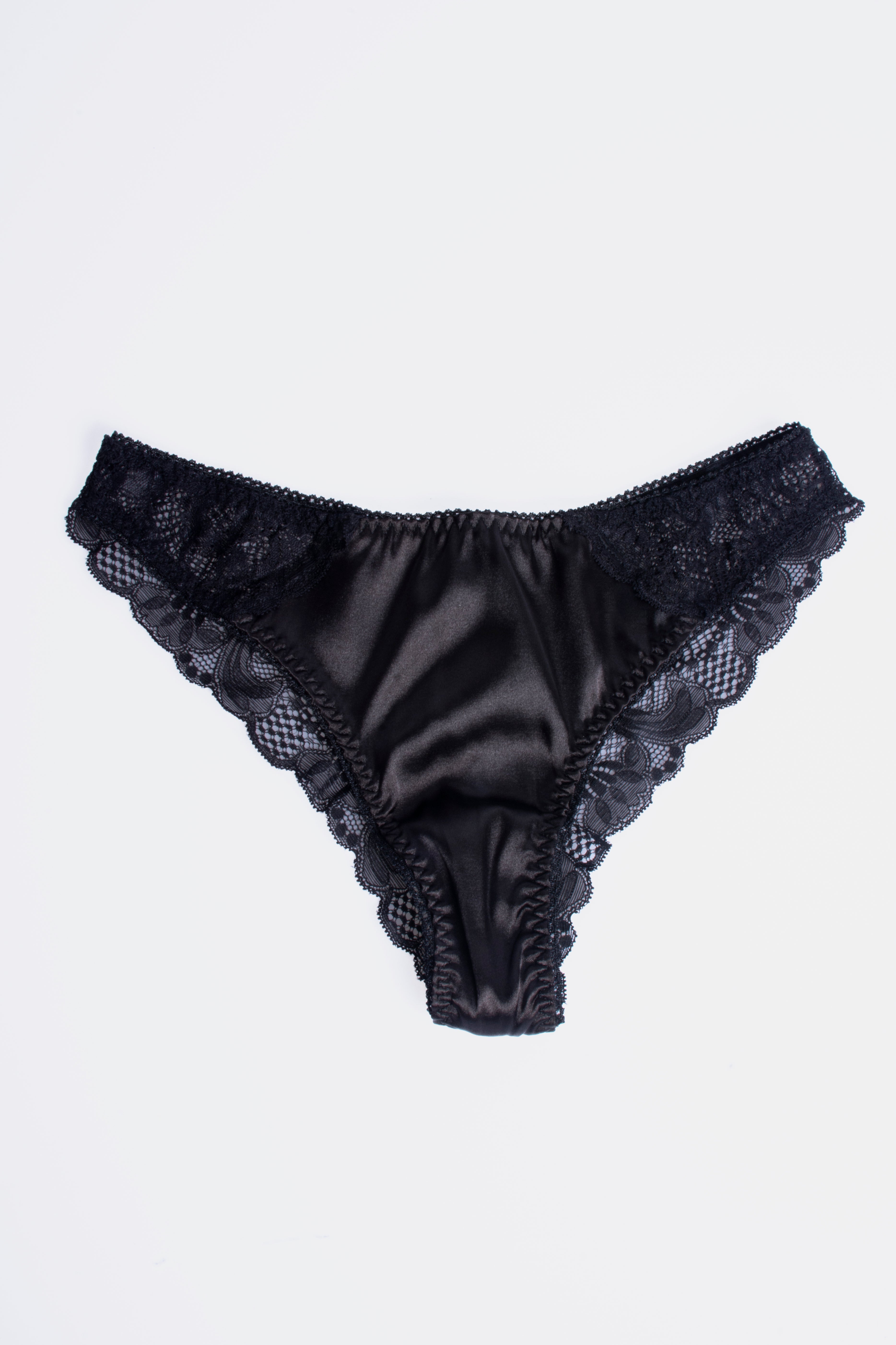 Bikini lace satin 2 strips BLACK