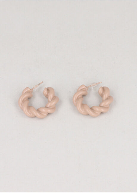 Aretes Aro Abierto Trenzado BEIGE