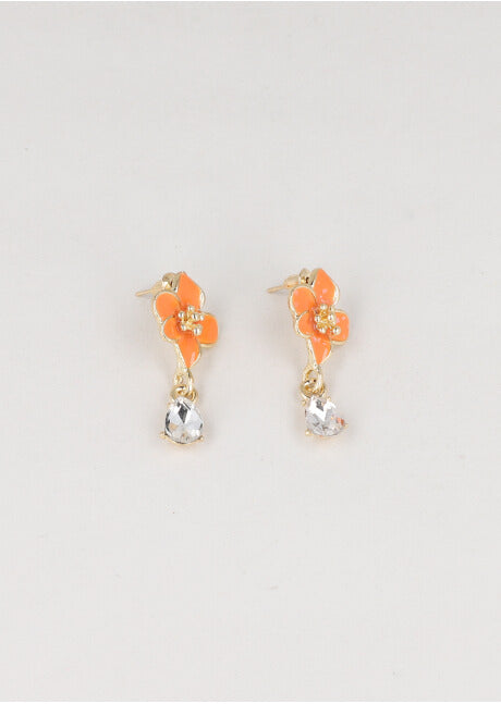 Aretes Flor Colgante Brillo NARANJA