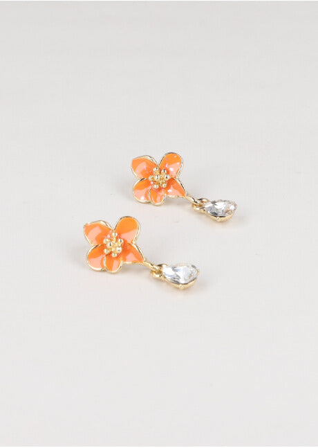 Aretes Flor Colgante Brillo NARANJA