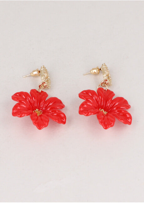 Aretes Flor Color ROJO