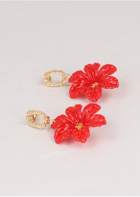 Aretes Flor Color ROJO