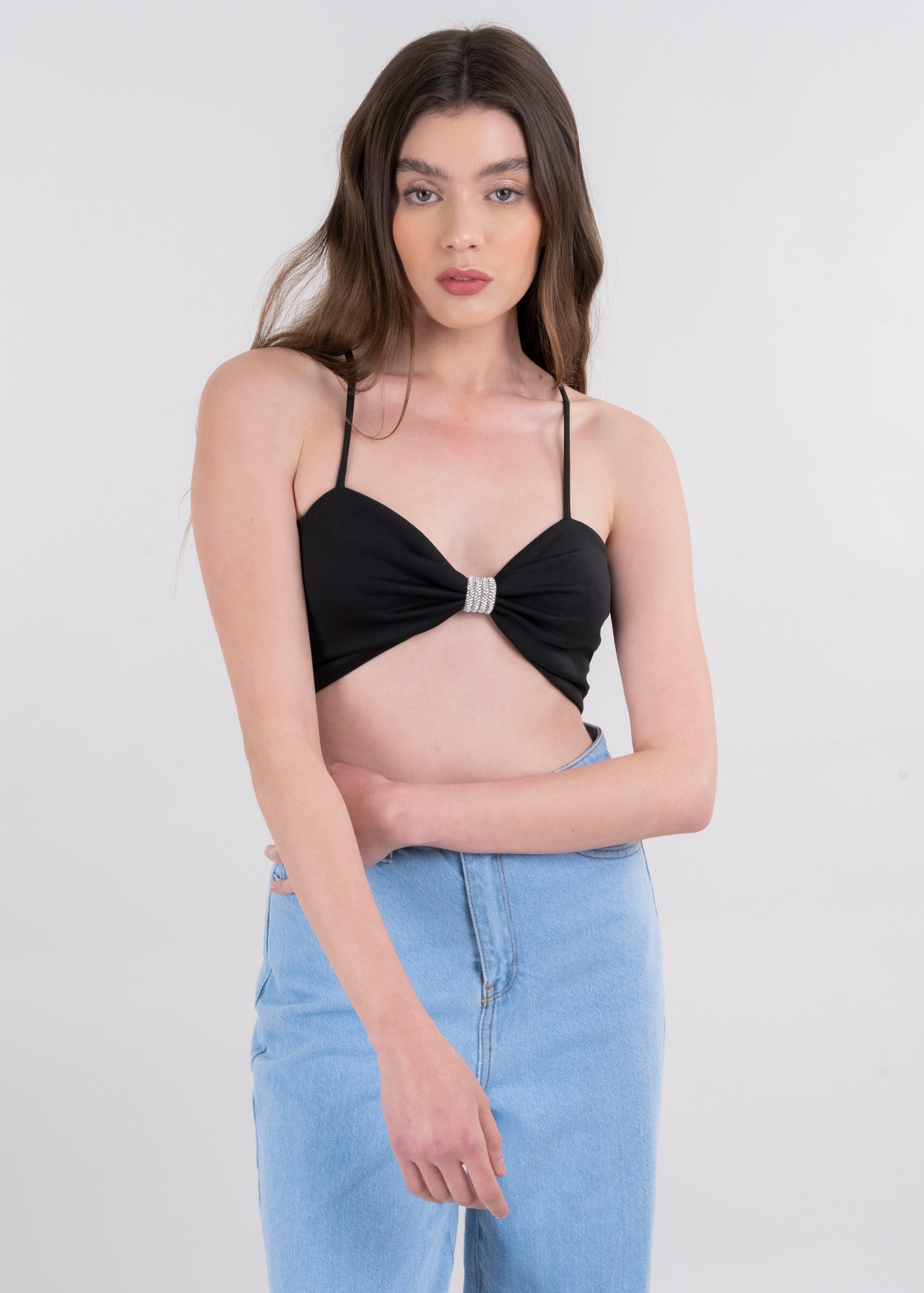 TOP CROP MOÑO GLOS BLACK