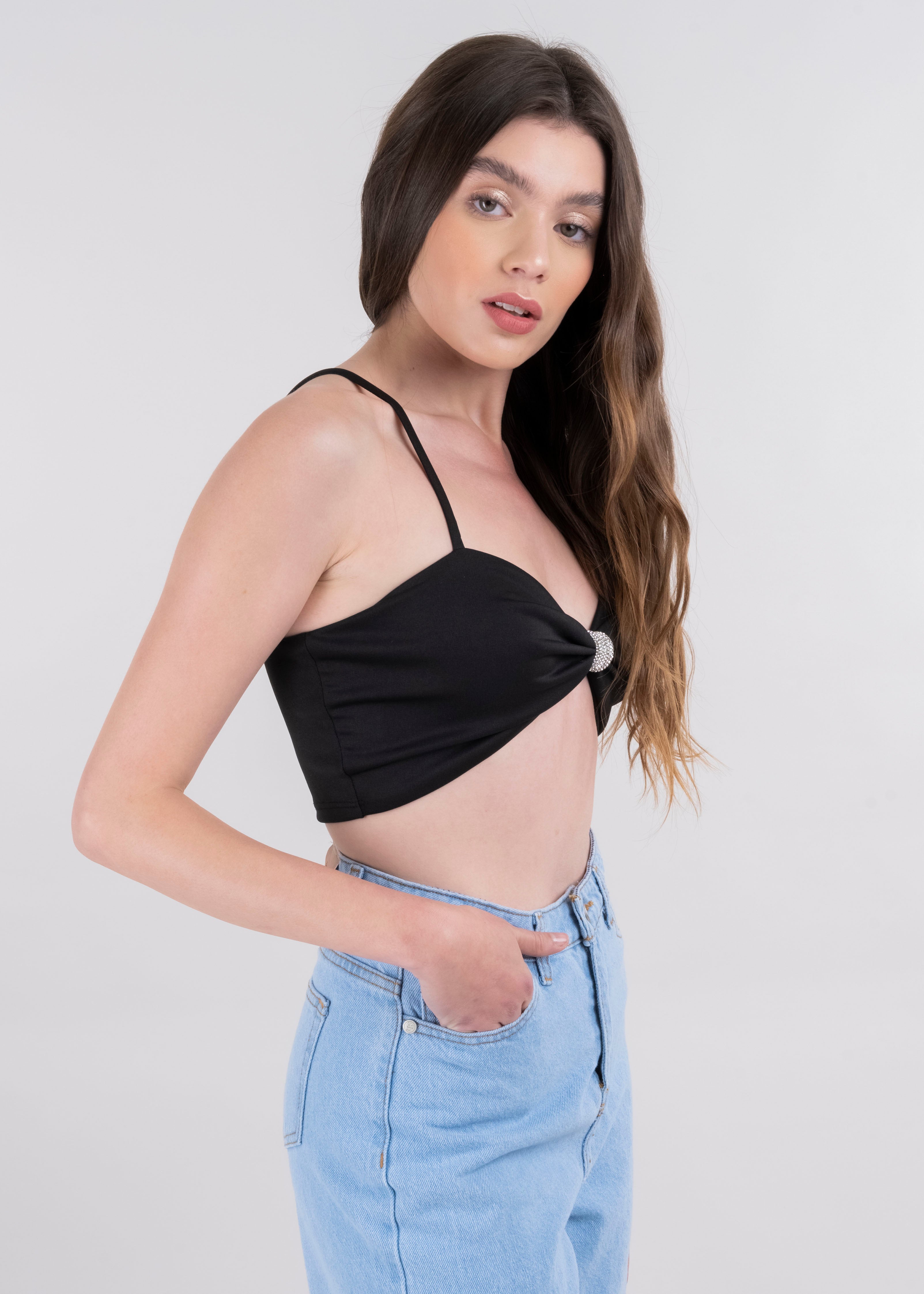 TOP CROP MOÑO GLOS BLACK