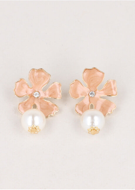 Pearl enameled flower earrings COFFEE