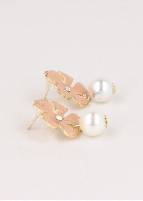 Pearl enameled flower earrings COFFEE