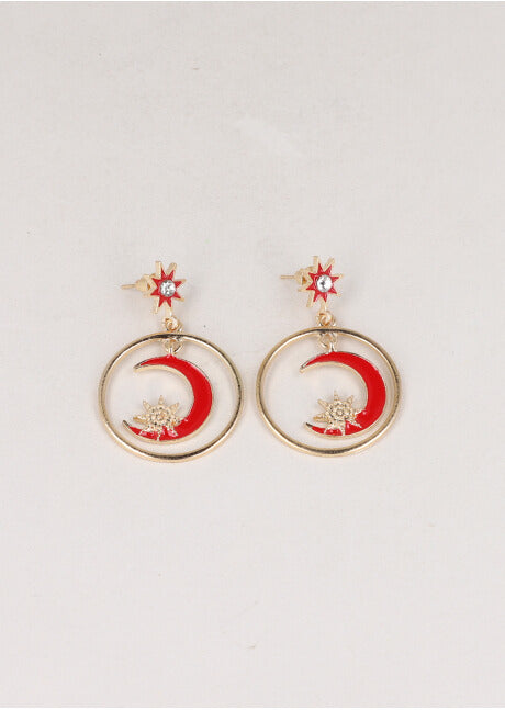 Aretes Circulo Luna ROJO