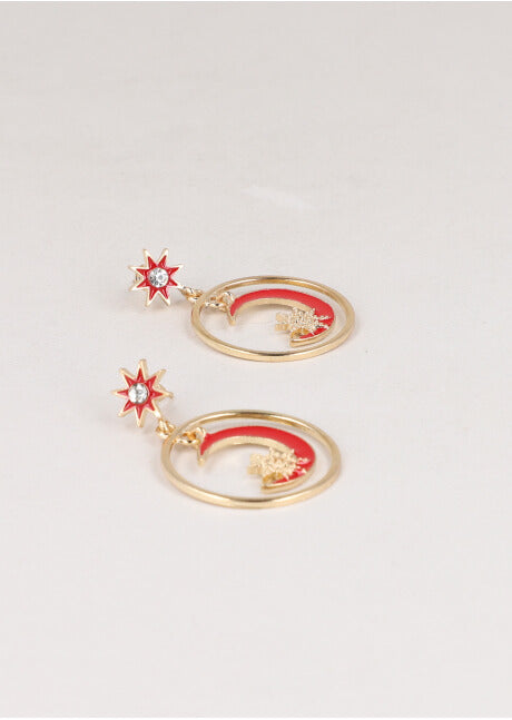 Aretes Circulo Luna ROJO