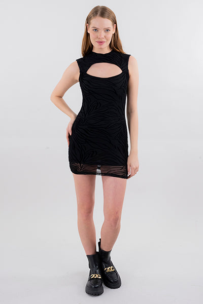 Vestido mini mesh cutout frontal NEGRO