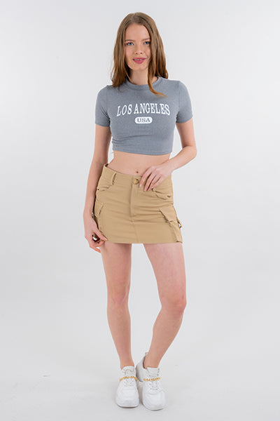Mini Falda Detalle Bolsas Cargo KHAKI