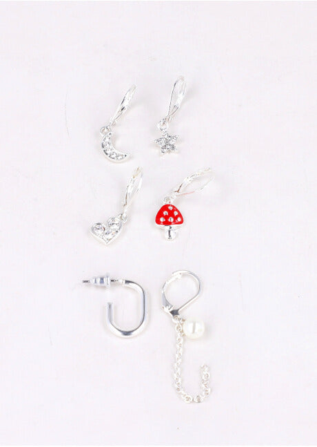 3 Pr Arracadas Charms Honguito PLATA