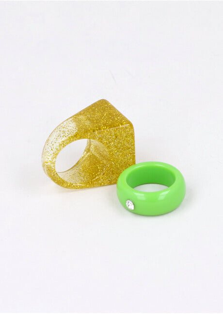 Set 2 Anillos Glitter VERDE