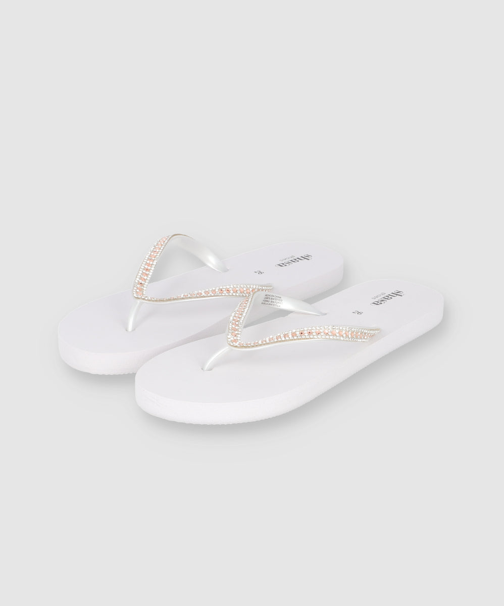 Flip Flop Cintas Brillos BLANCO