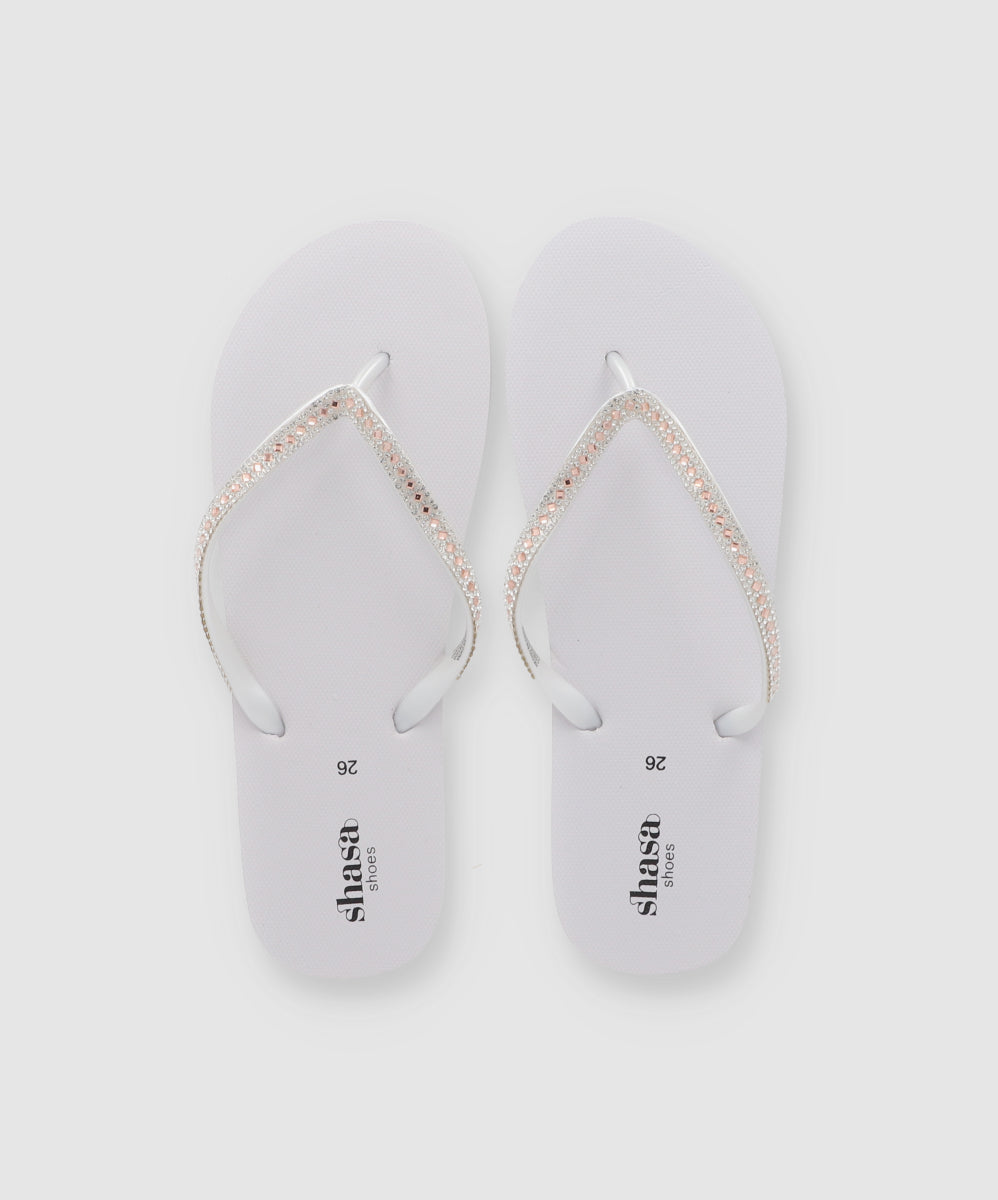 Flip Flop Cintas Brillos BLANCO