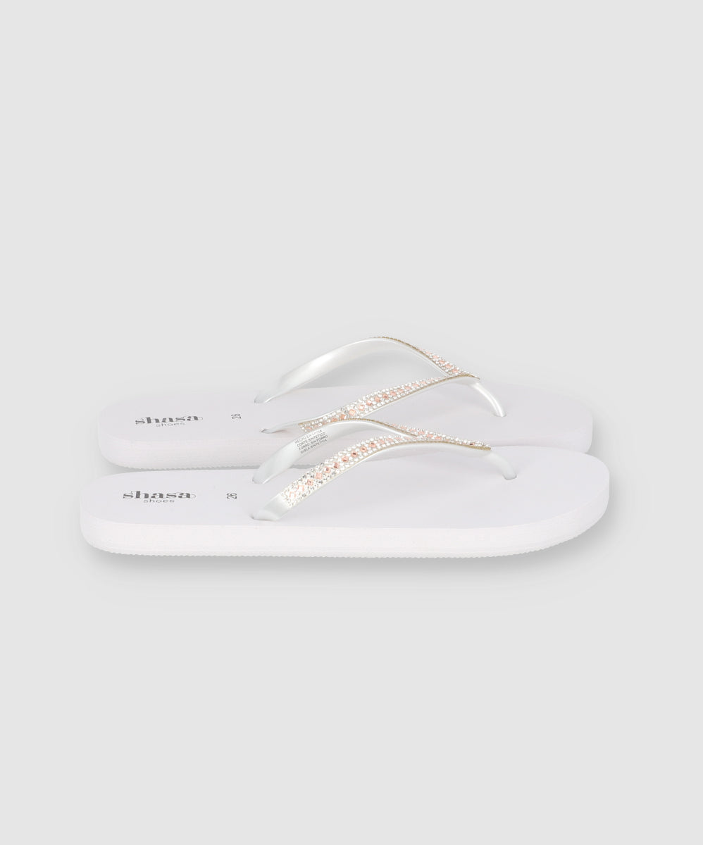 Flip Flop Cintas Brillos BLANCO