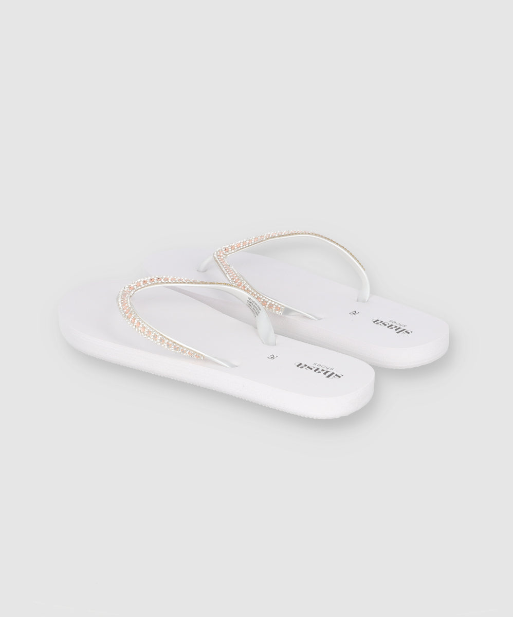 Flip Flop Cintas Brillos BLANCO