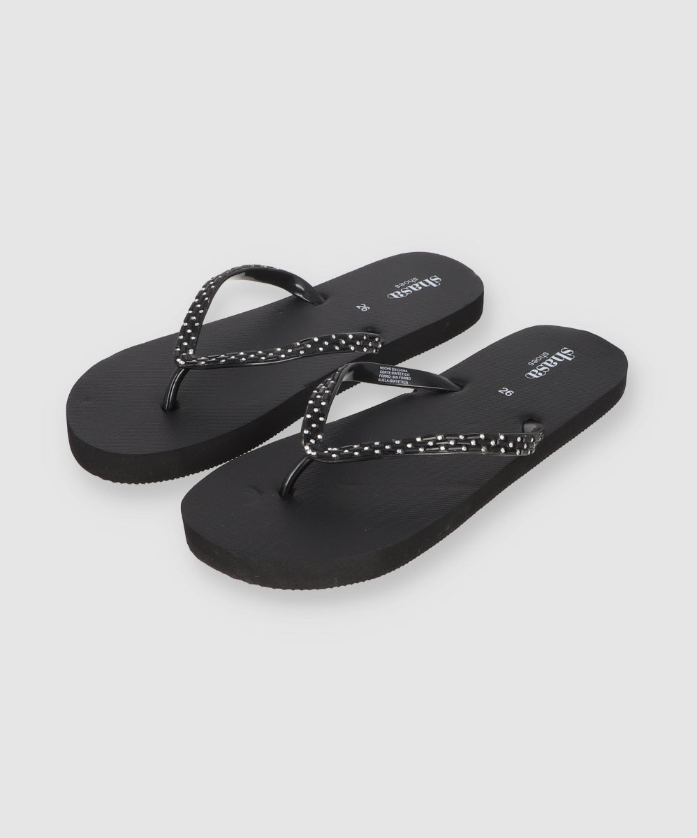 Flip Flop Chinela Brillos Piedras NEGRO