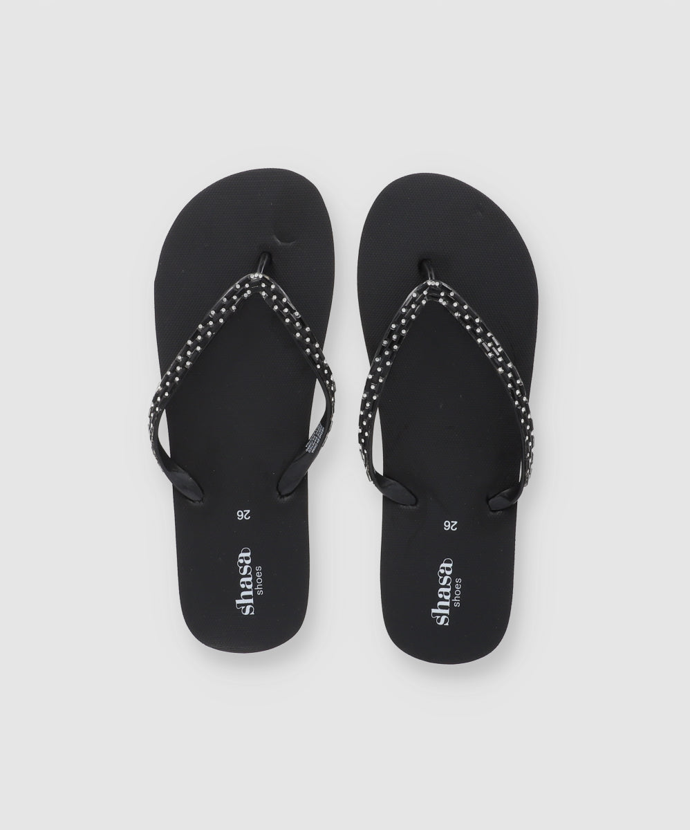 Flip Flop Chinela Brillos Piedras NEGRO