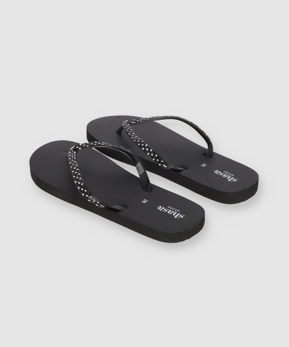 Flip Flop Chinela Brillos Piedras NEGRO