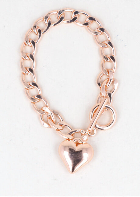 Pulsera Cadena Corazon Metalica ROSA