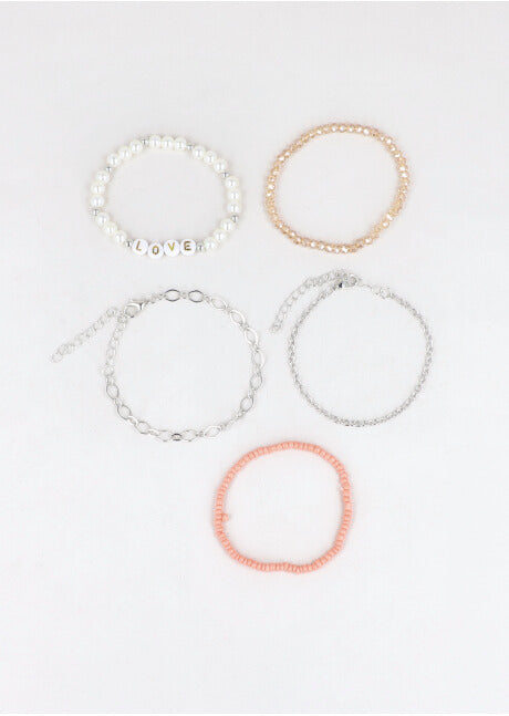 Set 5 Pulseras Love PLATA