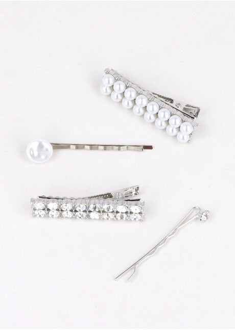Set 4 pasadores perlas PLATA