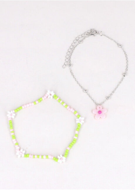 Set 2 Anklets Flores PINK