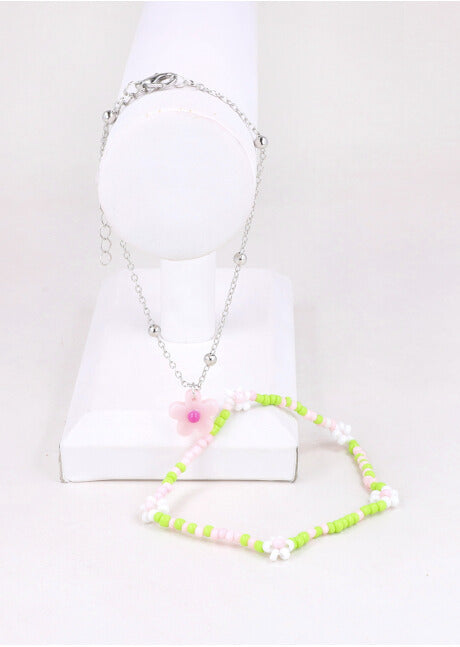 Set 2 Anklets Flores PINK