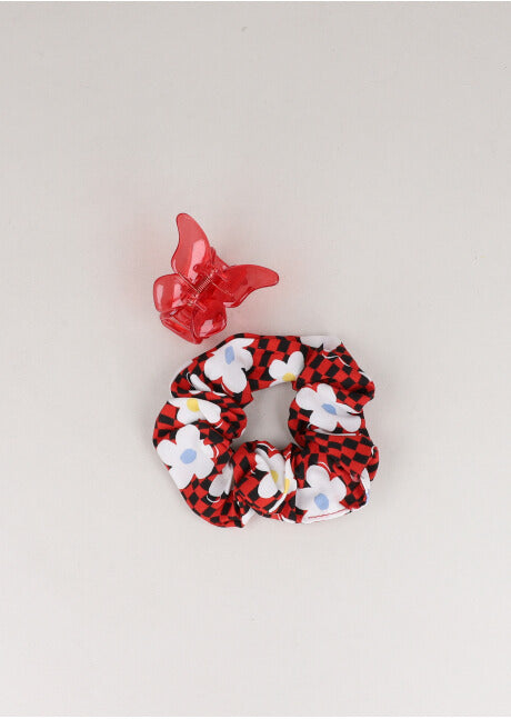 Set 2 Piezas Scrunchie Pinza ROJO