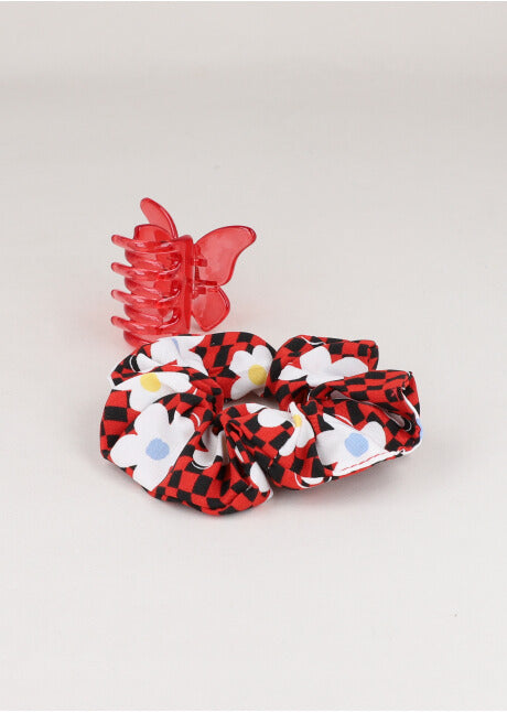 Set 2 Piezas Scrunchie Pinza ROJO