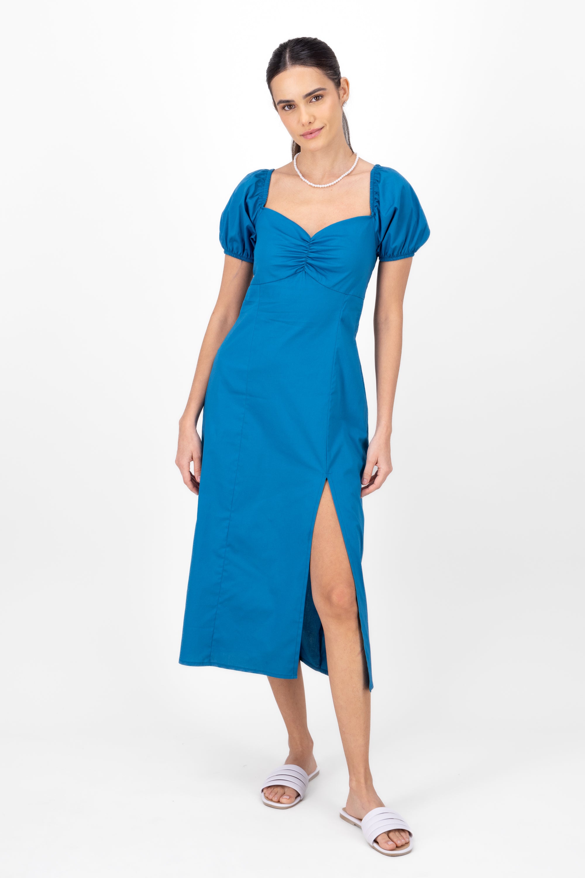 Frunched midi dress Duck blue