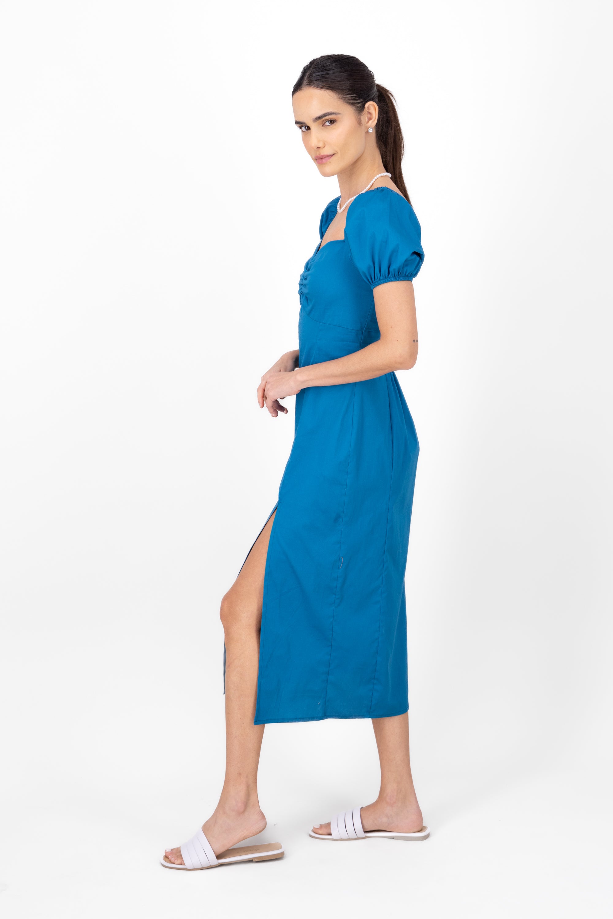 Frunched midi dress Duck blue