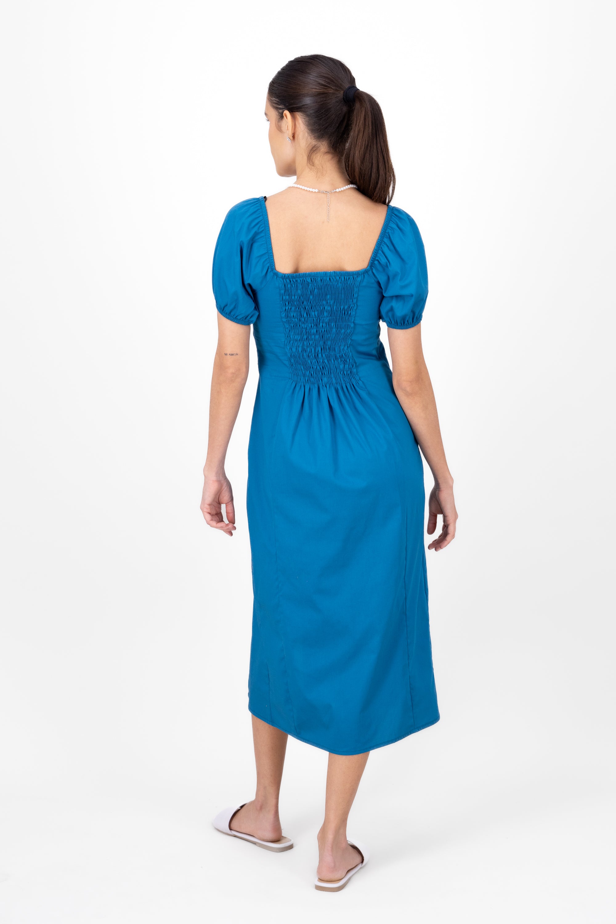 Frunched midi dress Duck blue