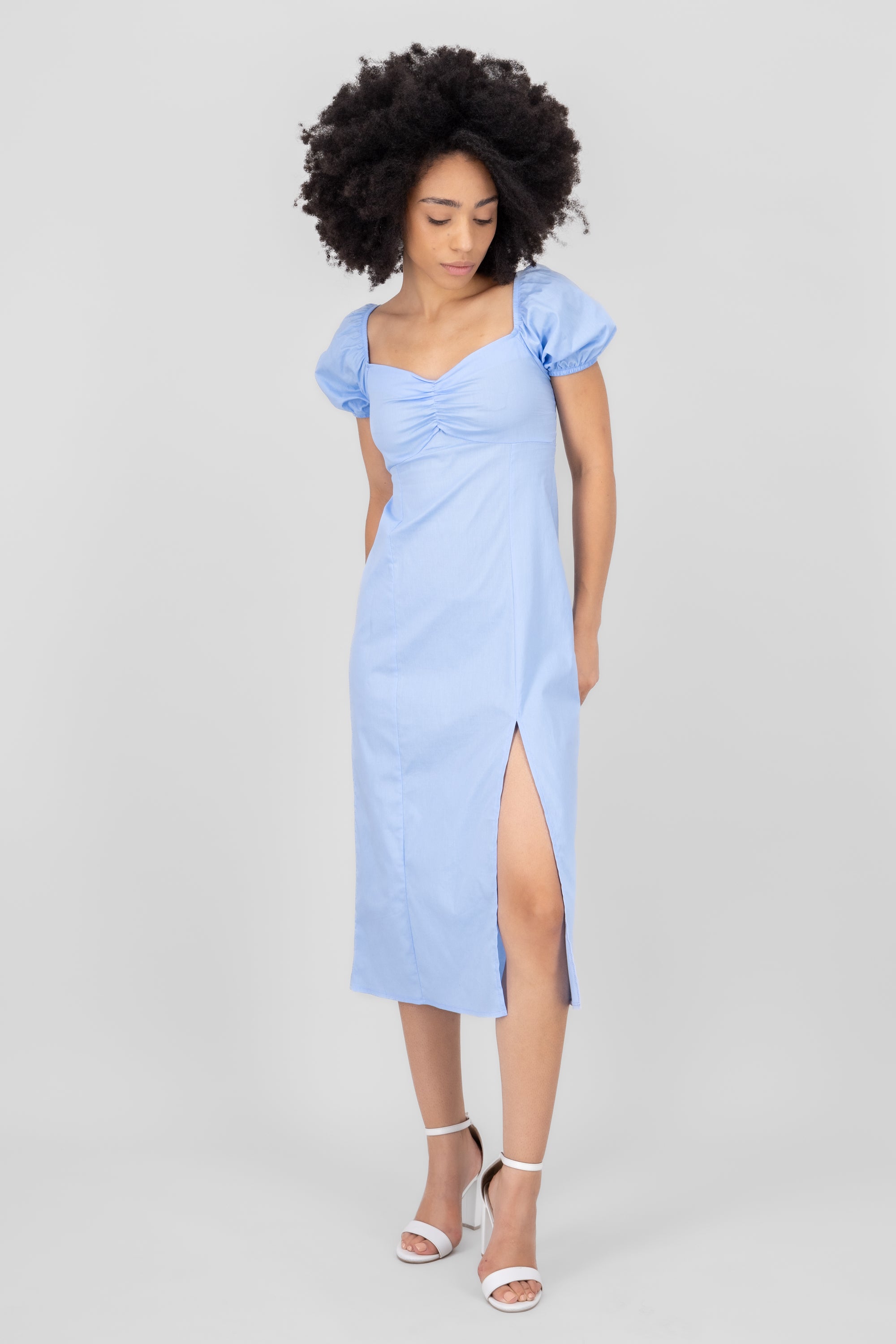 Frunched midi dress Sky blue