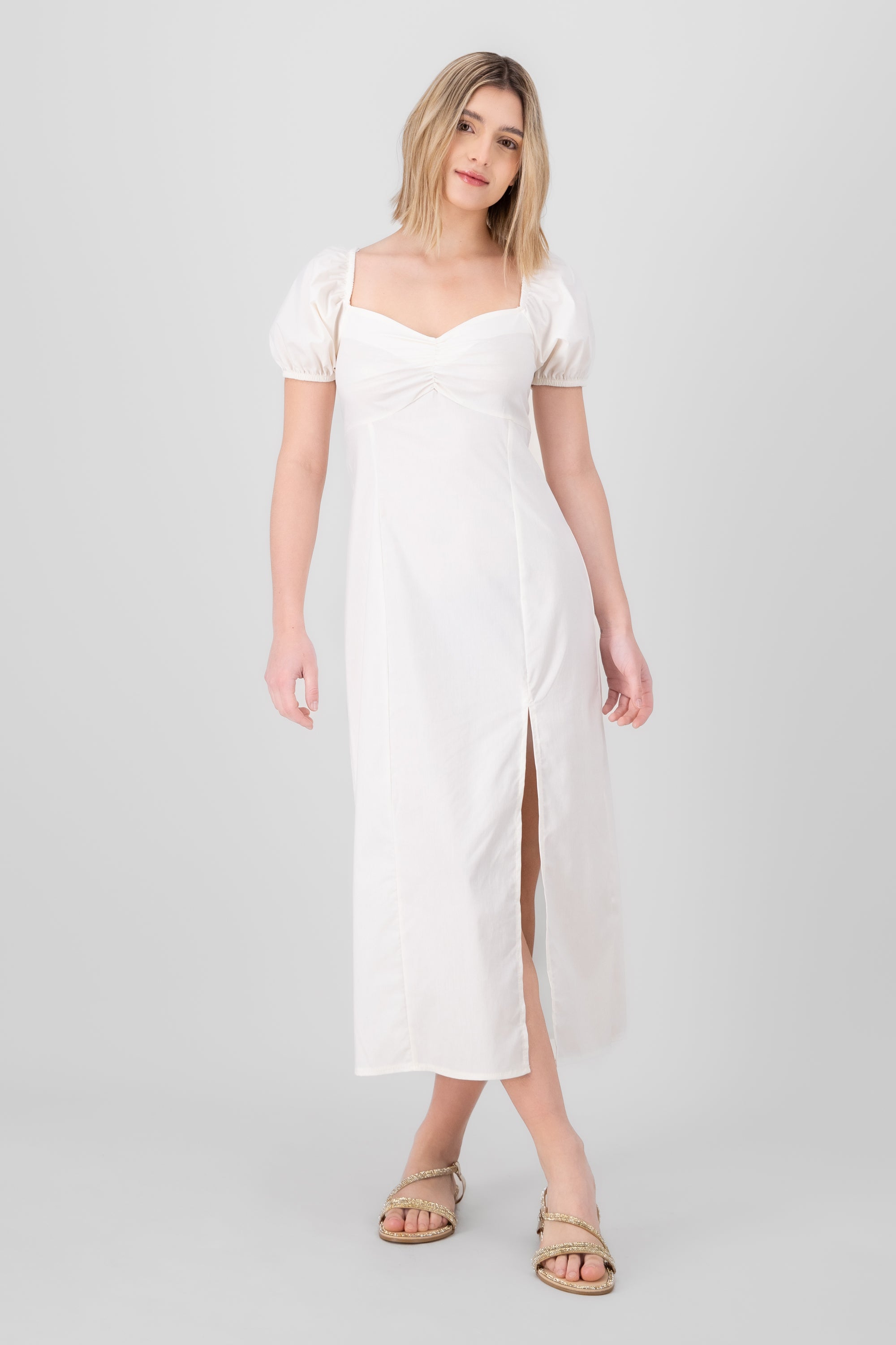 Frunched midi dress BONE