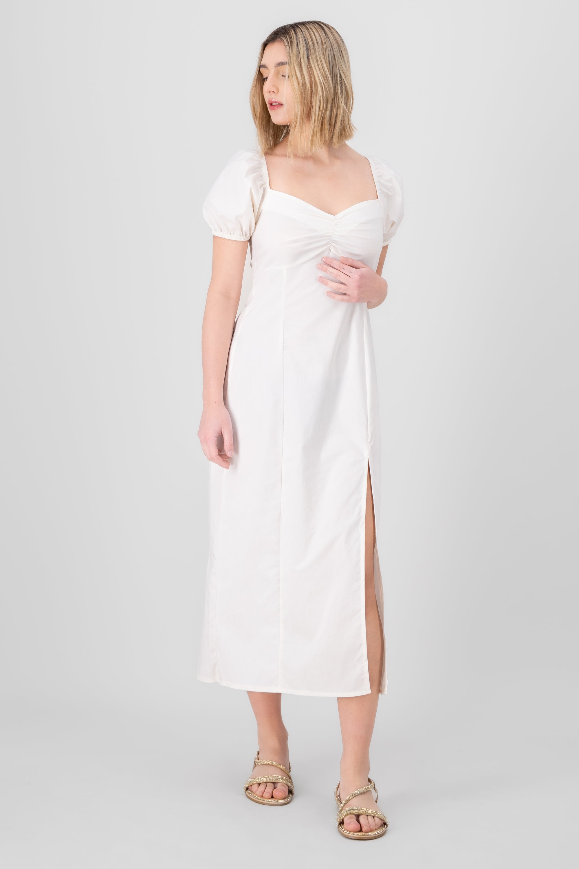 Frunched midi dress BONE