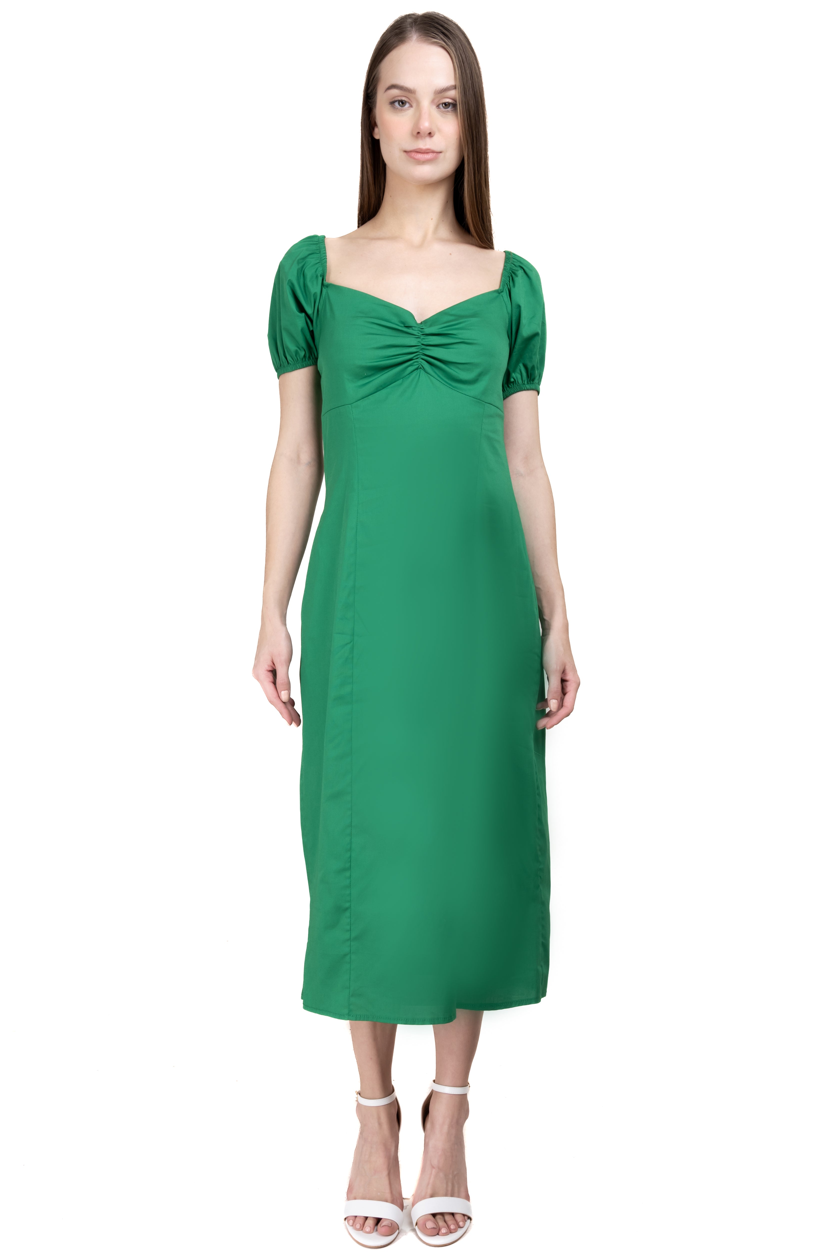 Vestido Midi Fruncido VERDE PASTO