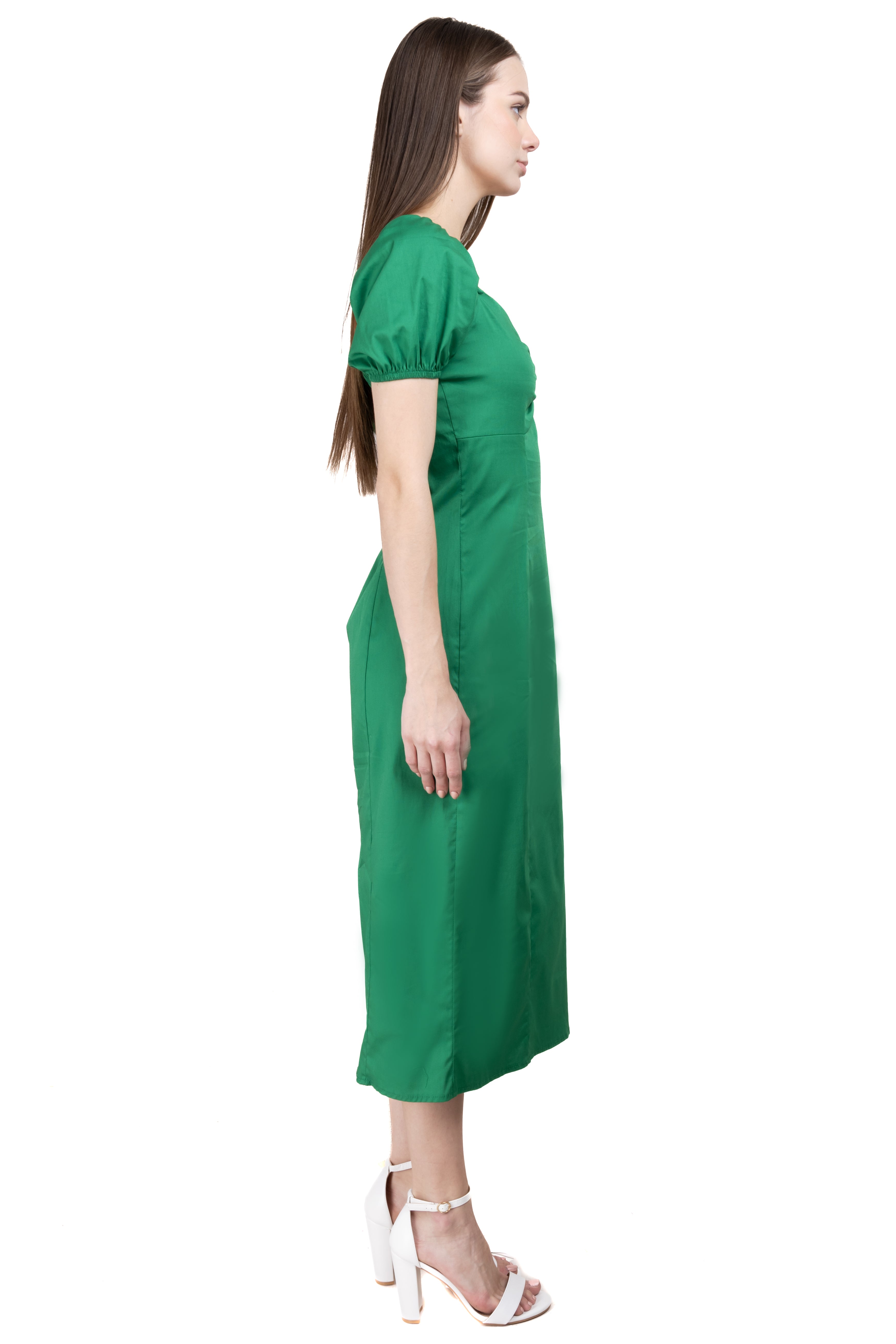 Vestido Midi Fruncido VERDE PASTO