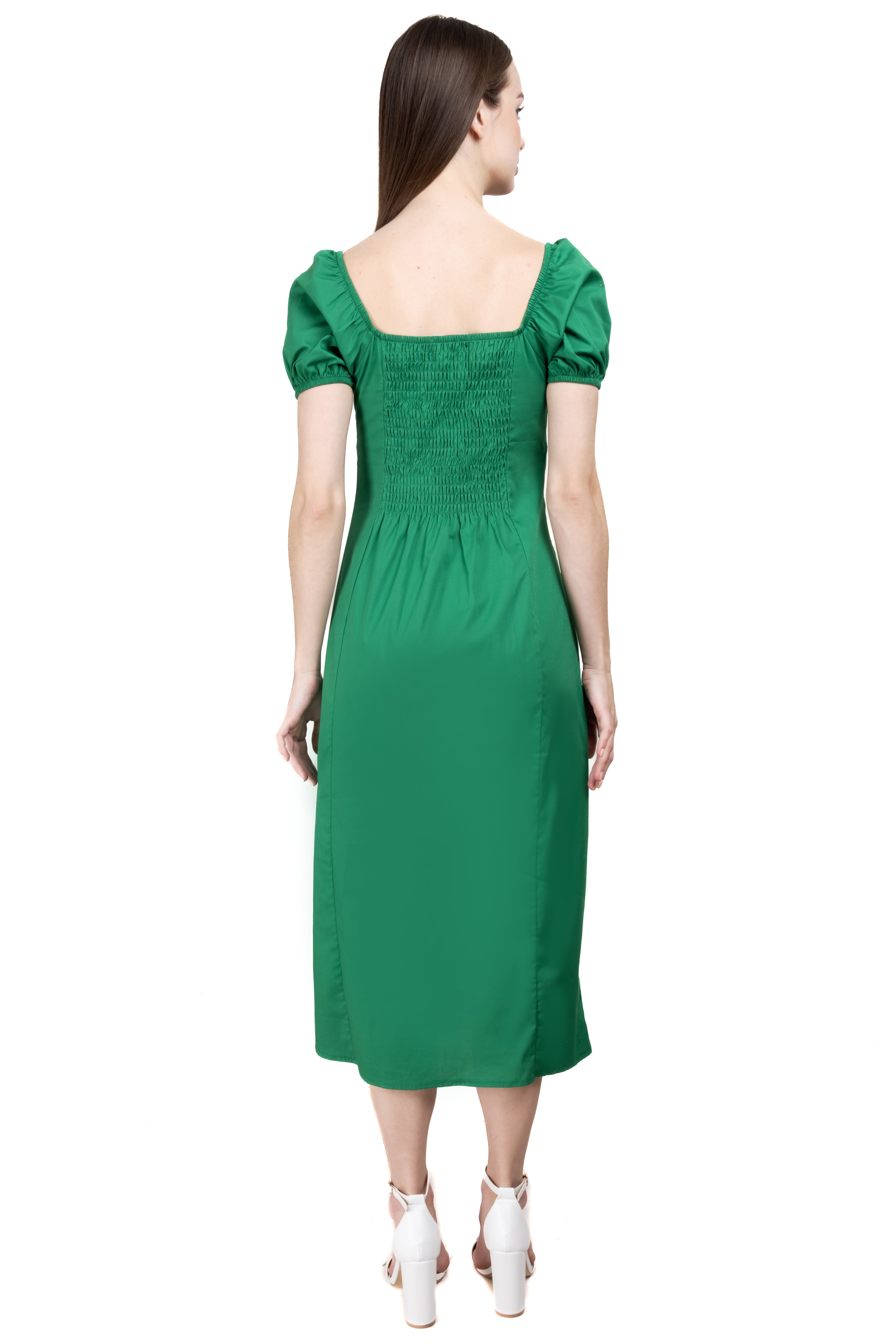 Vestido Midi Fruncido VERDE PASTO