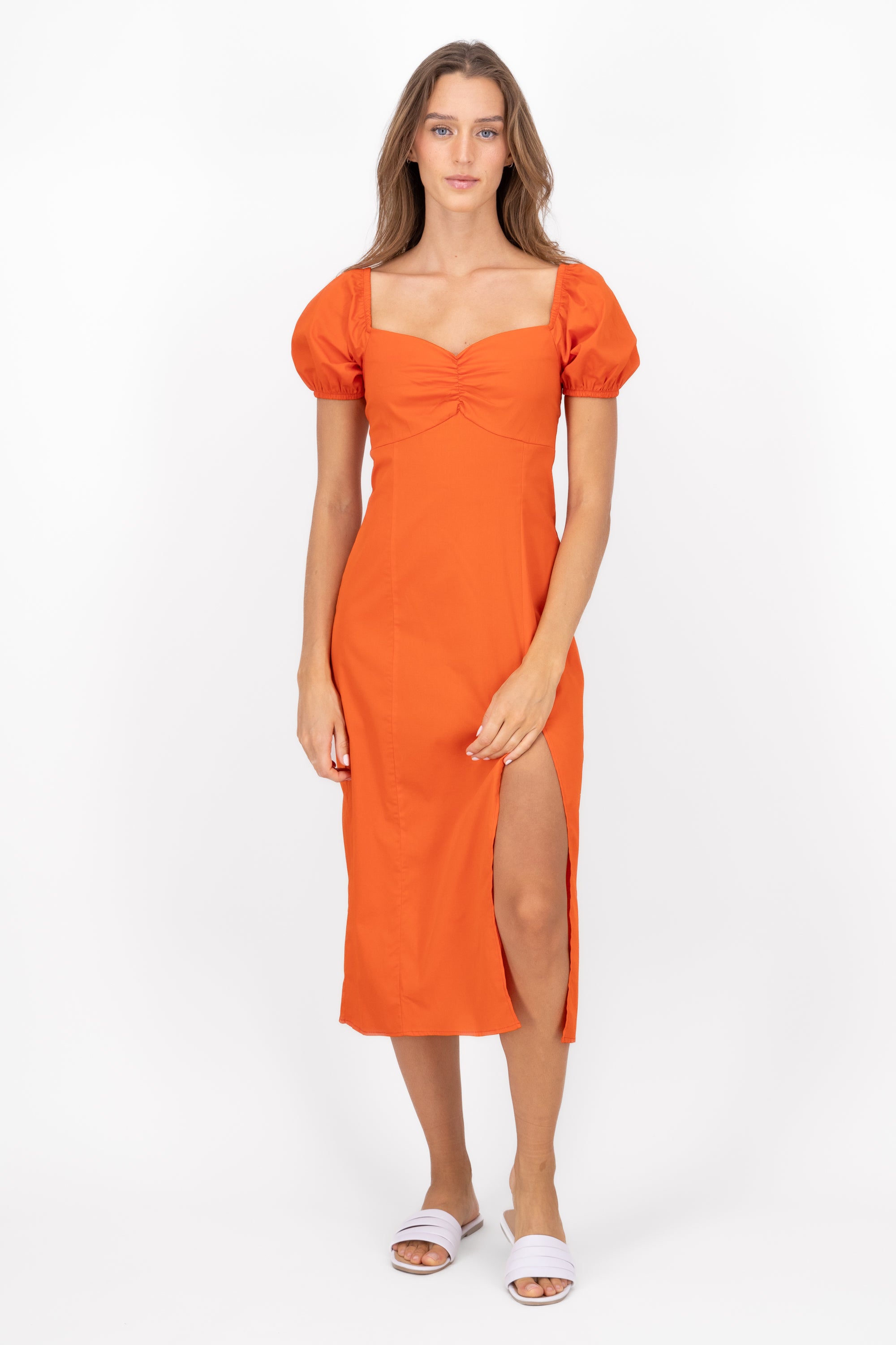 Vestido Midi Fruncido NARANJA OBSCURO