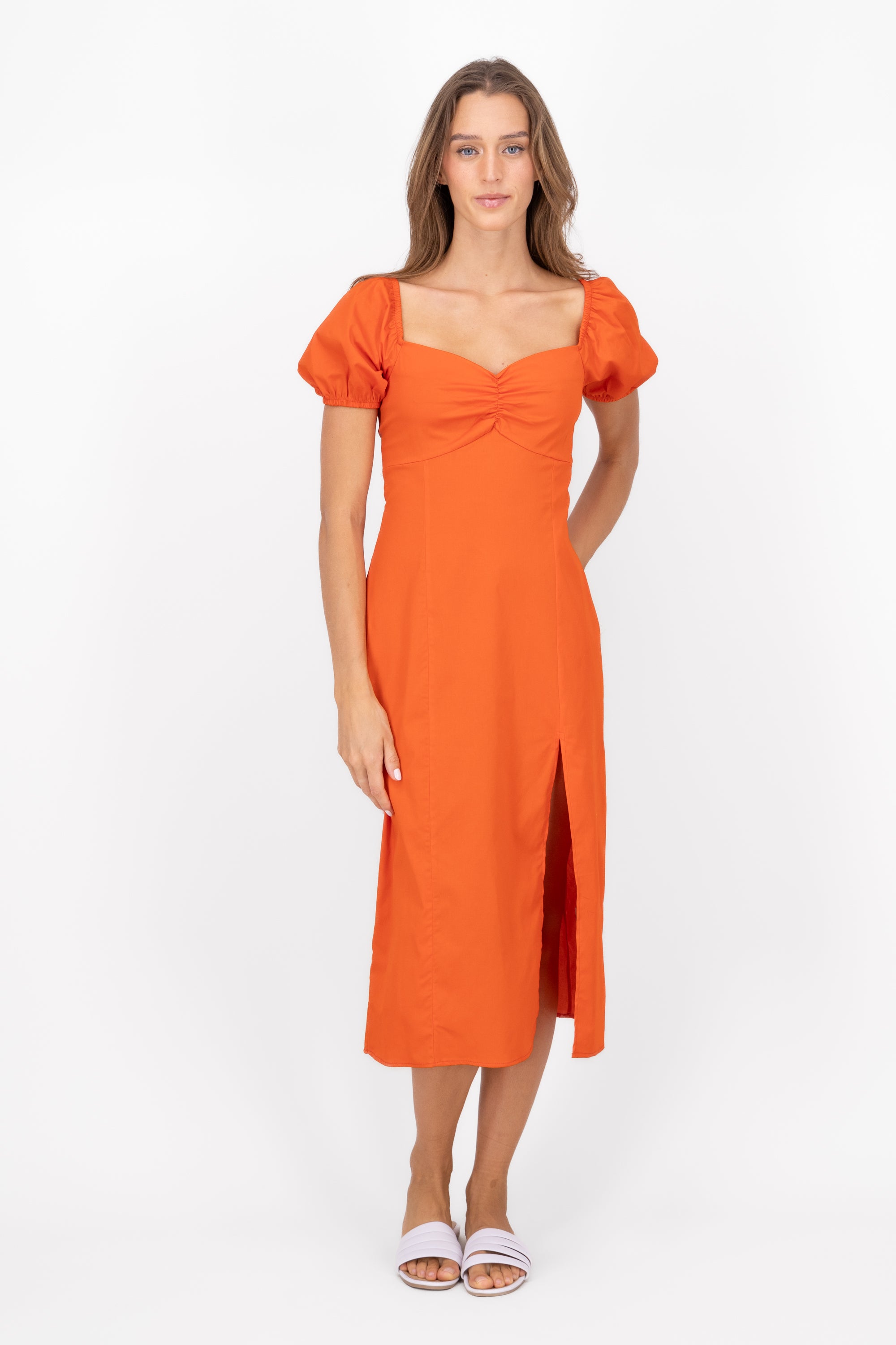 Vestido Midi Fruncido NARANJA OBSCURO